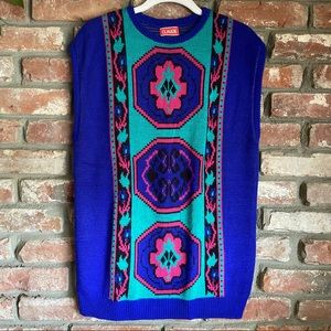 Vintage 80s Style Sweater Vest Floral Knit
